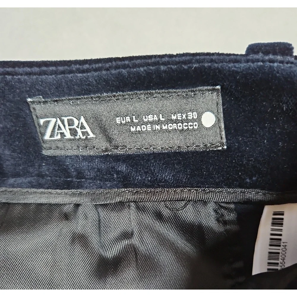 Zara Womens Black Velour High Rise Straight Leg Pants Size Large NWOT